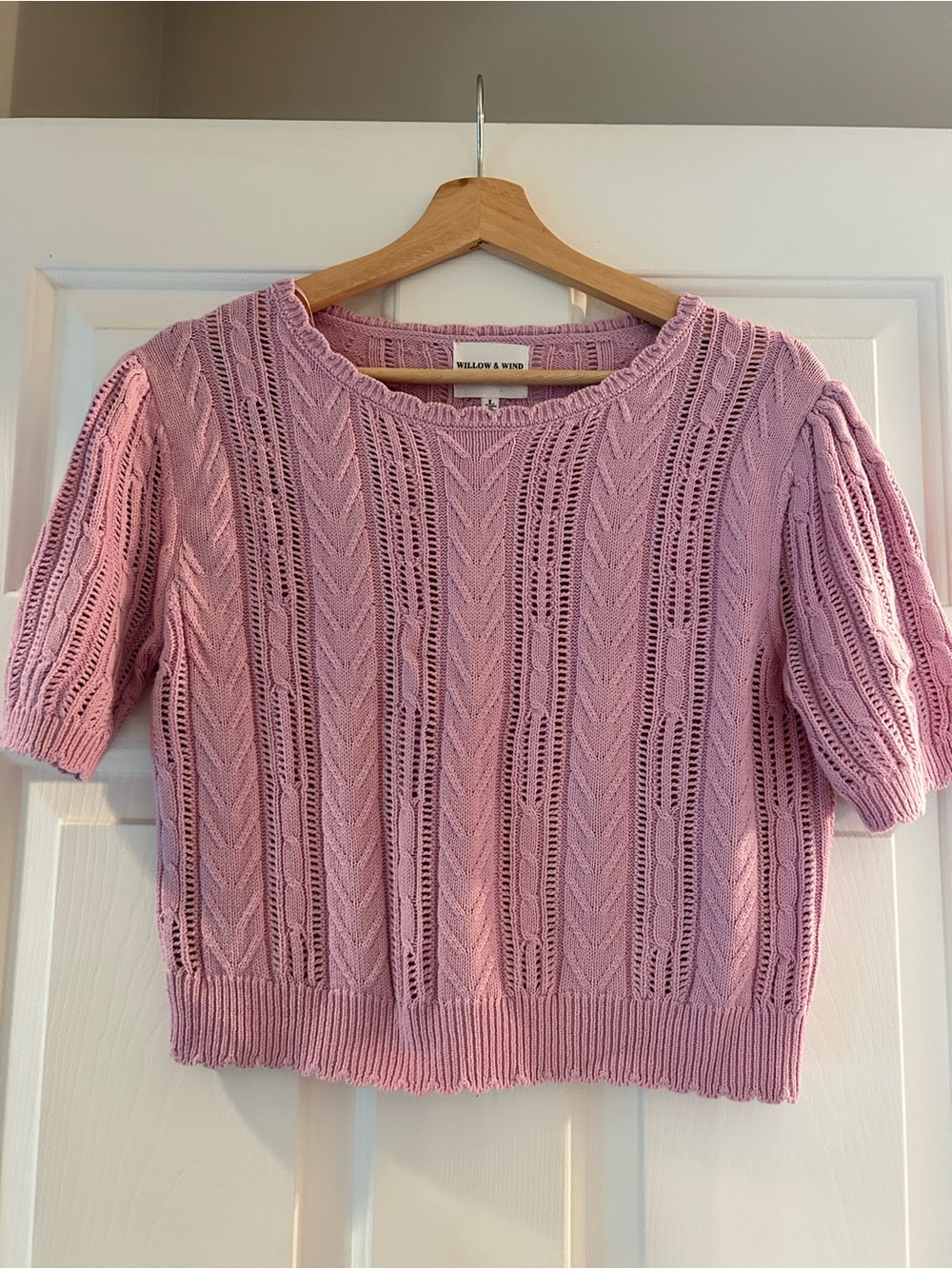Willow & Wind Pink Openwork Short-Sleeve Knit Top